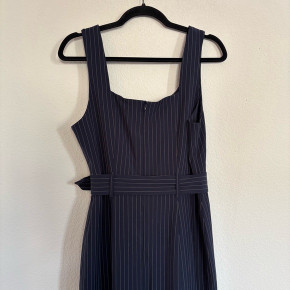 Banana Republic Midi Sheath Dress Slit Sweetheart Blue Pinstripe Office Work - Picture 6 of 8
